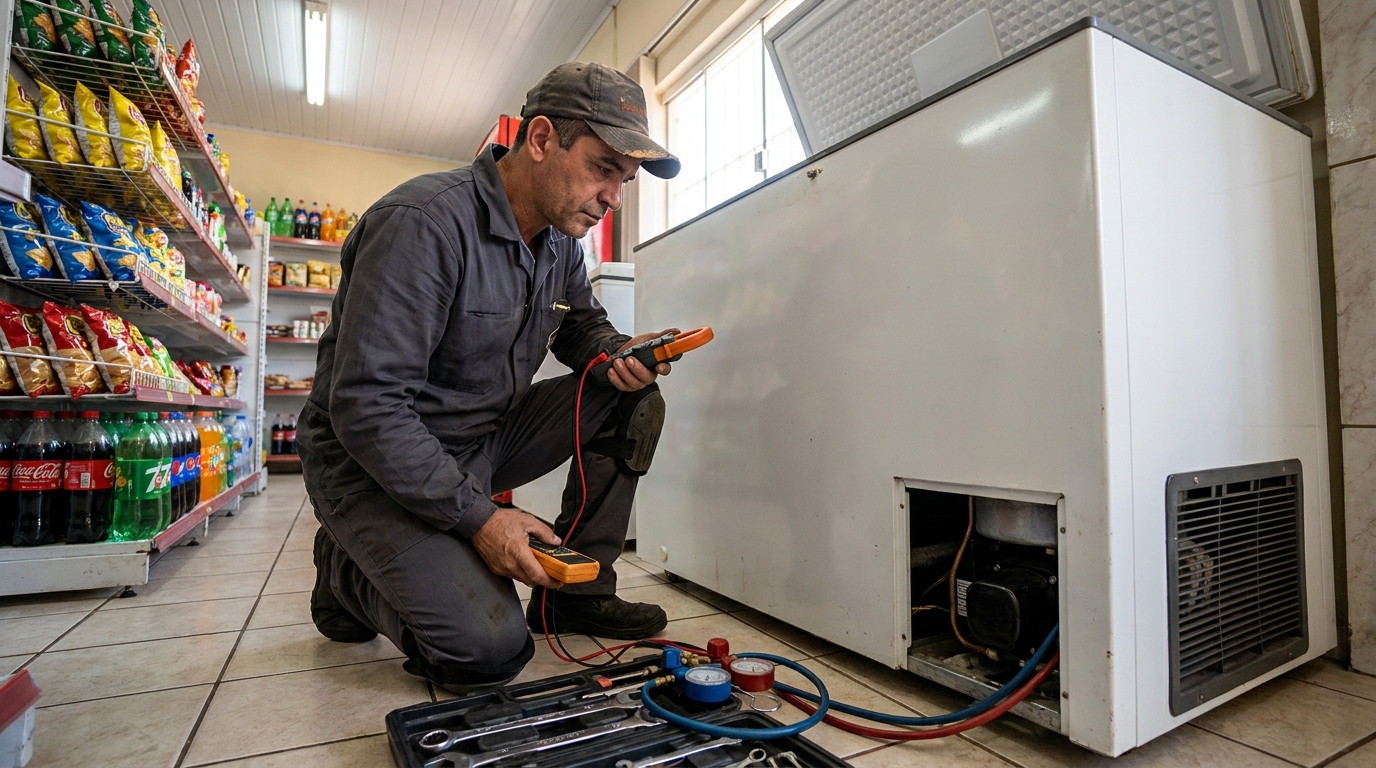 Reparo da placa eletrônica de um freezer em atendimento em Maceió‑AL