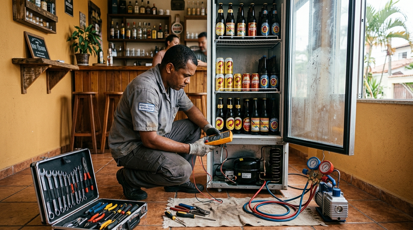 Substituição do termostato de uma cervejeira em Maceió‑AL